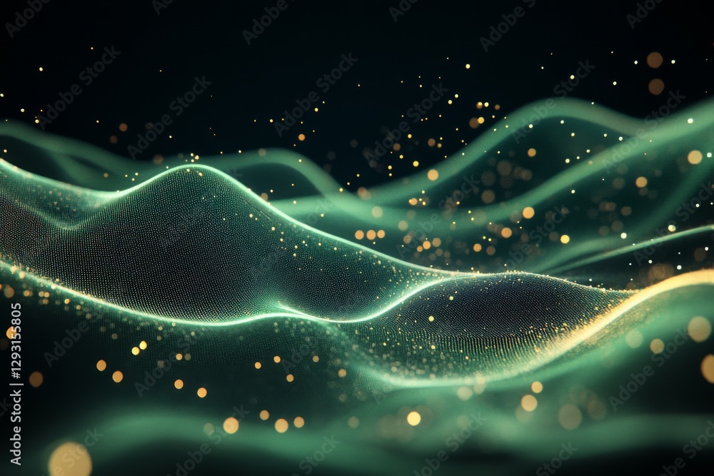 Poster elegant waves of light and particles create a mesmerizing atmosphere in a dark space