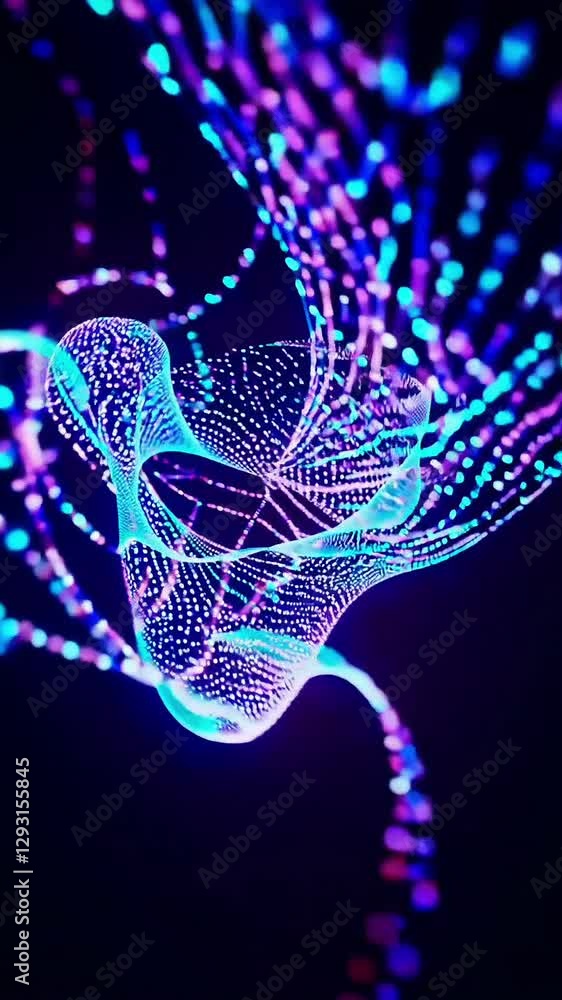 Poster dynamic flowing neon particles creating mesmerizing vortex in abstract motion