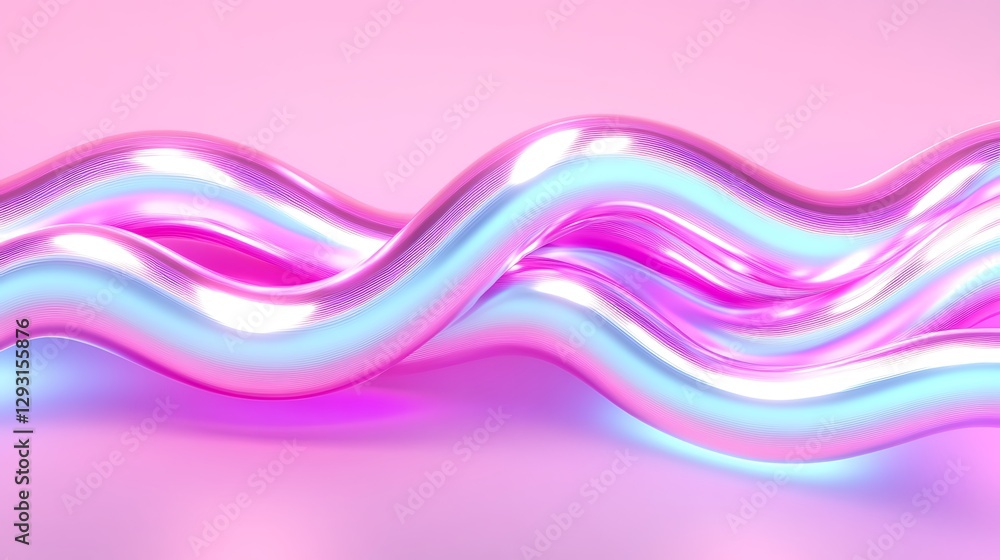 Poster abstract flowing lines in pink and blue tones with a smooth glossy finish creating a futuristic vibe