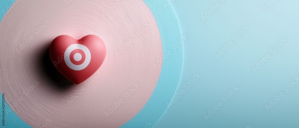 Aufkleber a vibrant heart-shaped object with a target design on a colorful background.