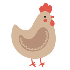 Cute hand drawn simple vector illustration of a chicken hen isolated on white background. Adorable farm animal bird, spring and Easter design element