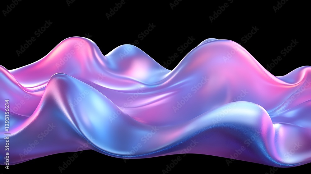 Poster abstract flowing textile with iridescent colors creating waves of light on a smooth surface against 
