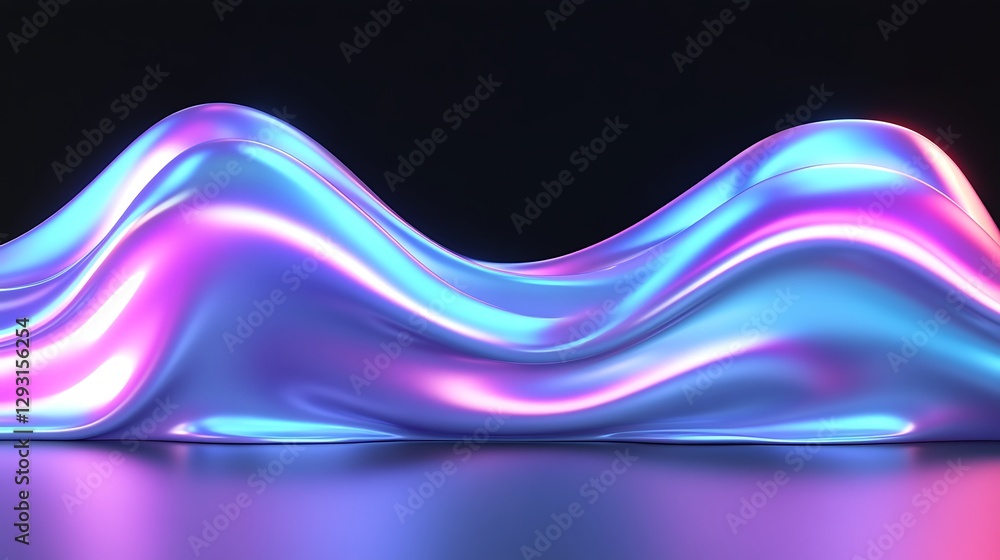 Poster abstract flowing surface with colorful light reflections and smooth curves on dark background