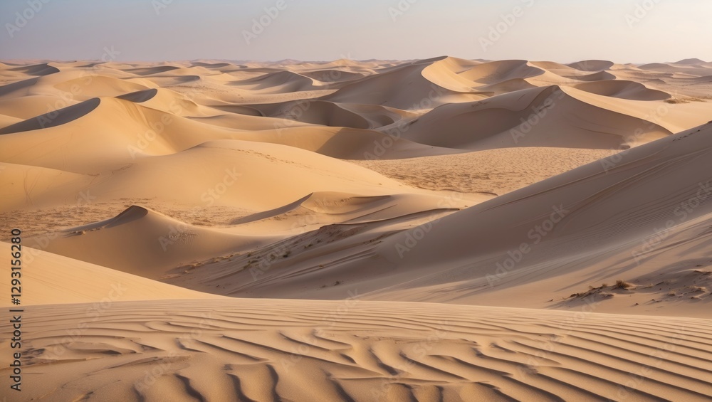 Poster golden sand dunes in expansive desert landscape with soft curves and tranquil atmosphere ideal for t