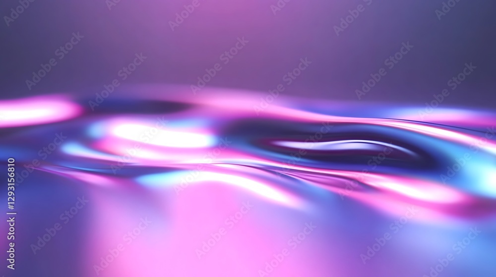 Poster abstract flowing waves in pink and blue tones with smooth gradients and subtle reflections on surfac