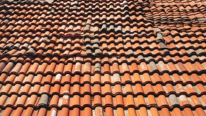 Terracotta Tile Roof with Textured Surface and Beige Background Showcasing Weathered and Rustic Aesthetic of Traditional Architecture