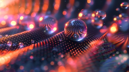 Abstract Close-Up of Colorful Droplets and Textured Background with Light Reflections