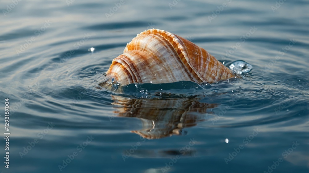 Poster seashell floating on water surface with gentle ripples and reflections in a calm ocean environment