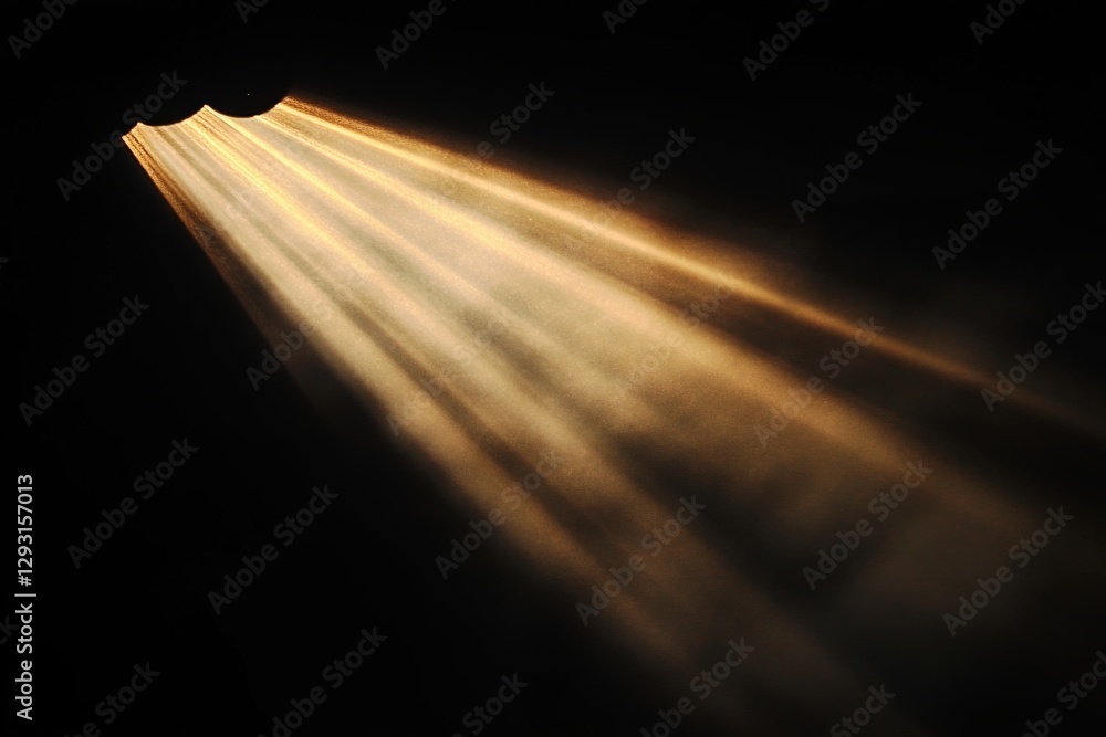 Poster golden rays of light streaming through a dark space create a serene and tranquil atmosphere in a hid