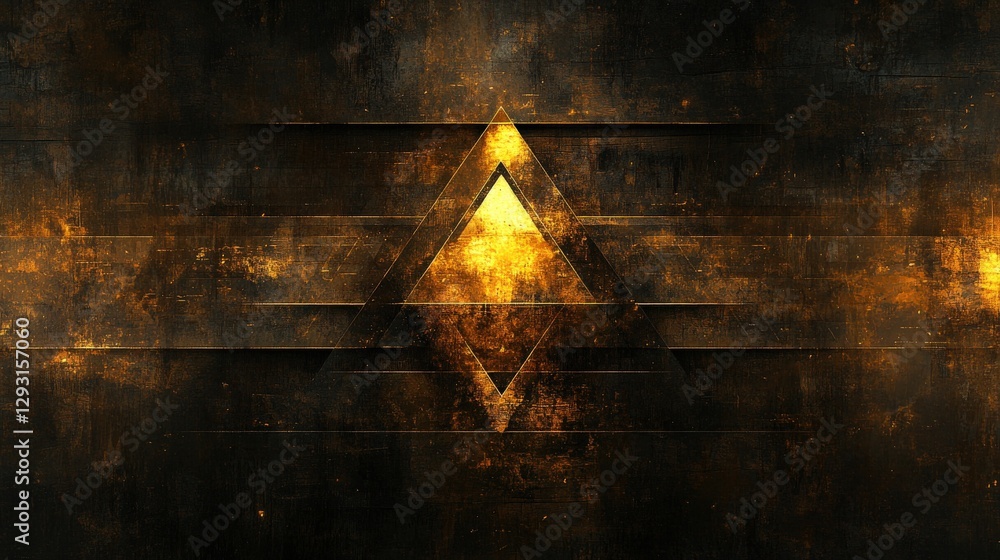 Poster abstract geometric design featuring a golden triangle on a dark textured background