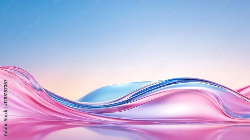 Poster abstract flowing waves in soft shades of pink and blue with a gentle gradient background for creativ