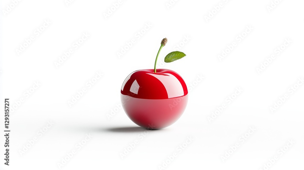 Aufkleber glossy red apple with leaf on white background in studio setting