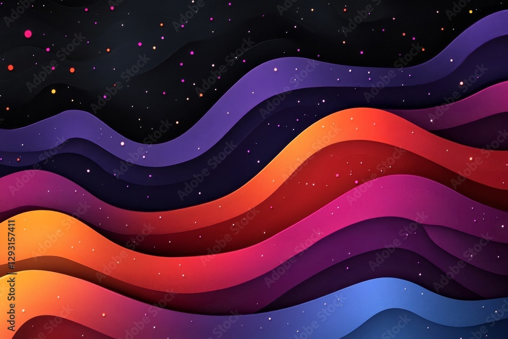 Poster vibrant waves of color flow across a dark background creating a mesmerizing abstract design