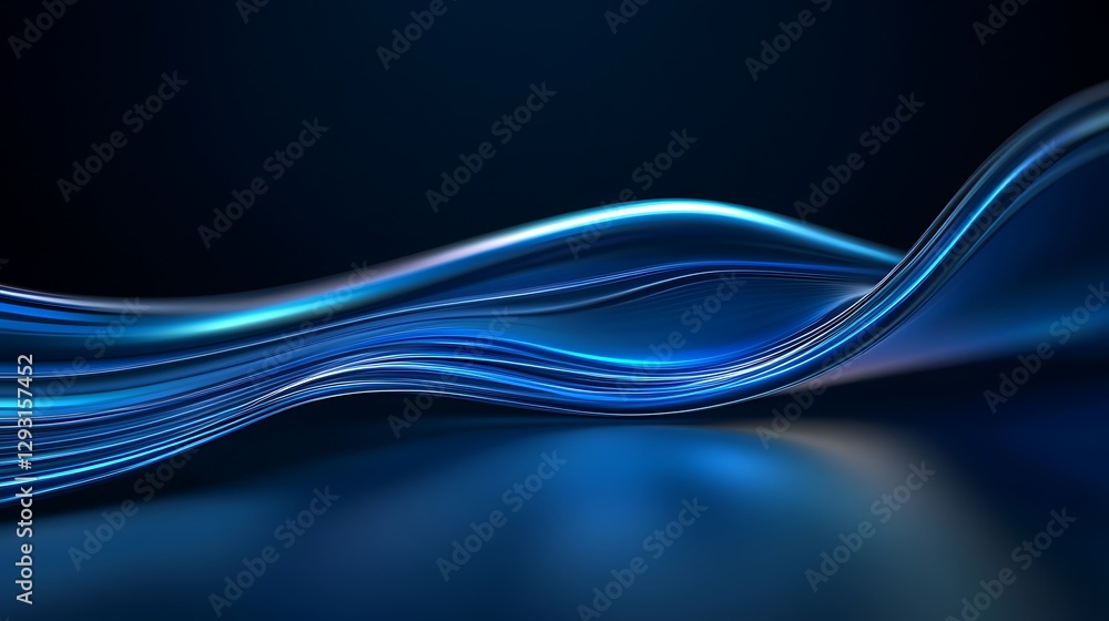 Poster abstract flowing waves of light in shades of blue with a smooth gradient background