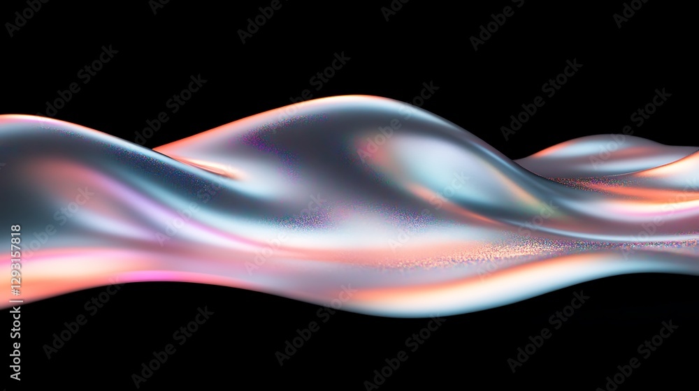 Poster abstract flowing waves with smooth gradients and light reflections in vibrant color palette on black
