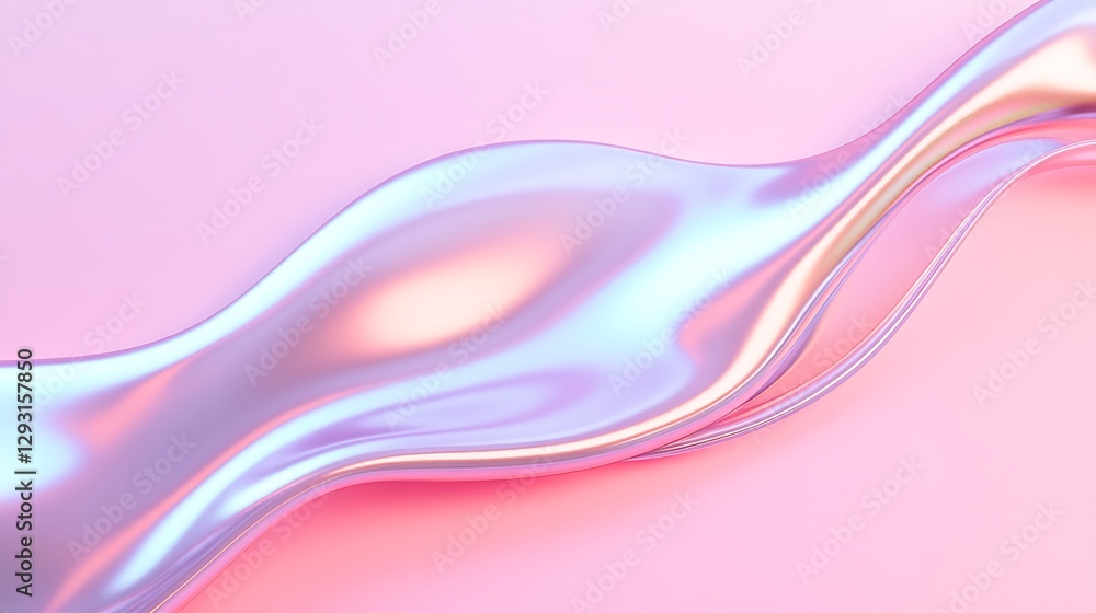 Poster Abstract flowing waves with smooth gradient and shiny surface on soft pink background creating modern aesthetic