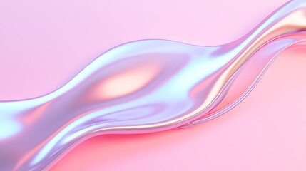 Abstract flowing waves with smooth gradient and shiny surface on soft pink background creating modern aesthetic