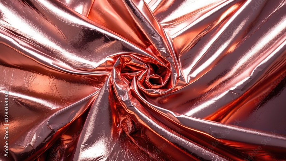 Poster shimmering rose gold metallic foil fabric swirled in an abstract pattern creating a luxurious and el