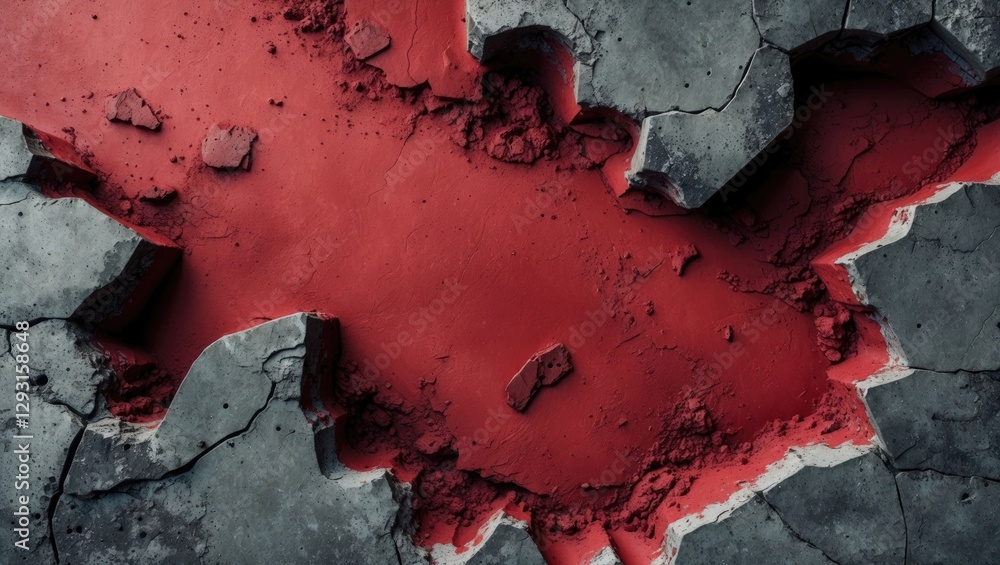 Poster abstract dark red cracked concrete background with unique textures and rugged details, creating a bo