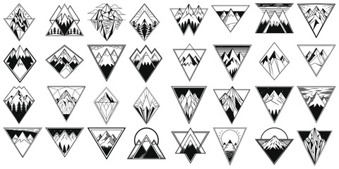 Geometric mountain vector illustration, black and white, perfect for tattoos or logos