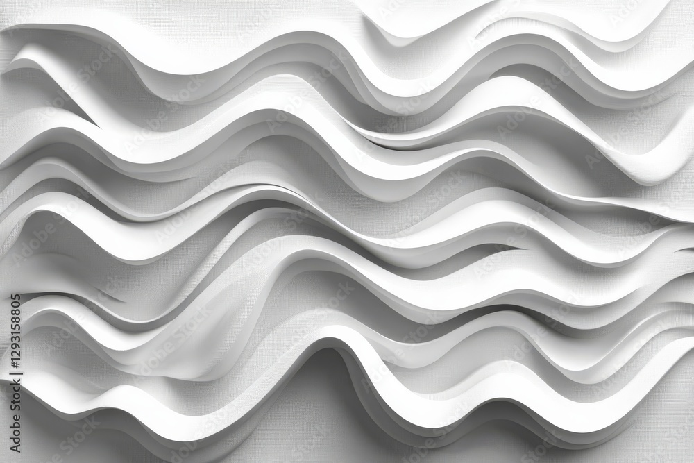 Poster subtle white wave patterns created using layered paper showcasing texture and movement in contempora