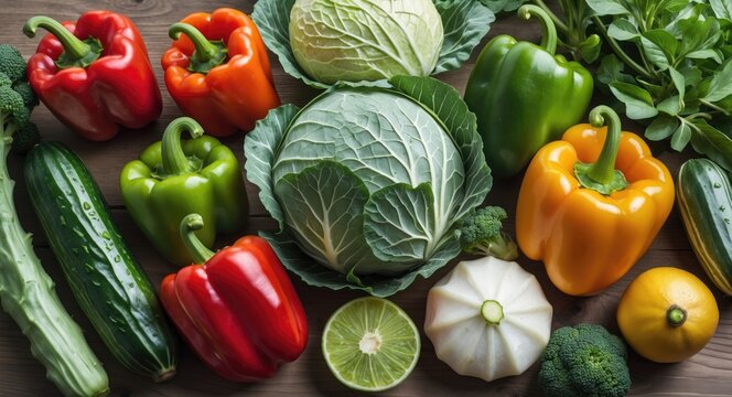 Colorful Arrangement of Fresh Vegetables and Fruits Highlighting Healthy Eating and Nutrition with Space for Text and Branding
