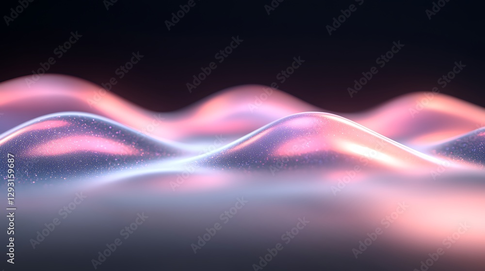 Poster abstract fluid shapes with soft lighting and pastel colors creating a serene wave-like motion backgr