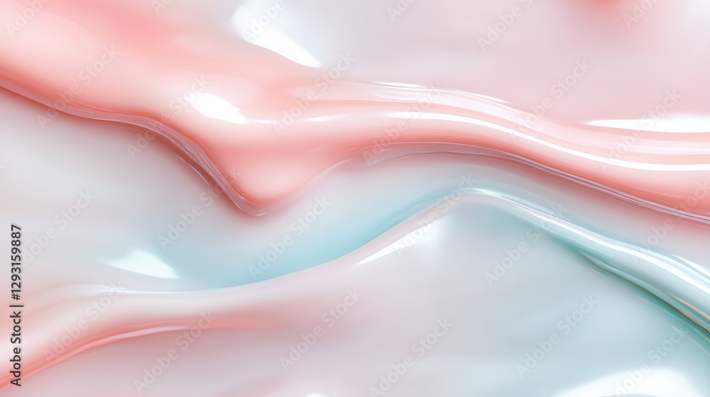 Poster abstract fluid surface in soft pink and blue tones with smooth flowing patterns and gentle curves