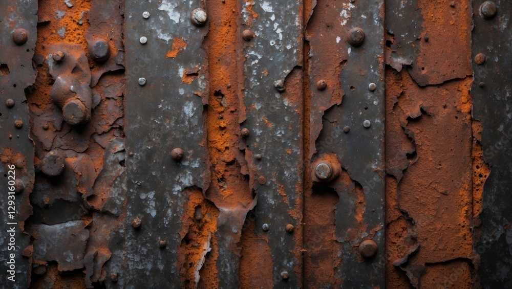 Aufkleber textured rusty metal surface with peeling paint and corroded elements creating an abstract grunge ae