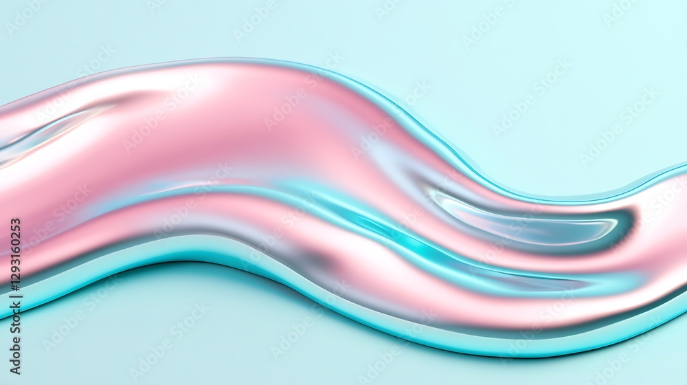 Poster abstract fluid wave in soft pastel colors with shiny reflective surface and dynamic movement