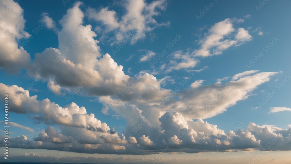 Poster scattered white clouds in a bright blue sky with clear space for text and design elements for graphi