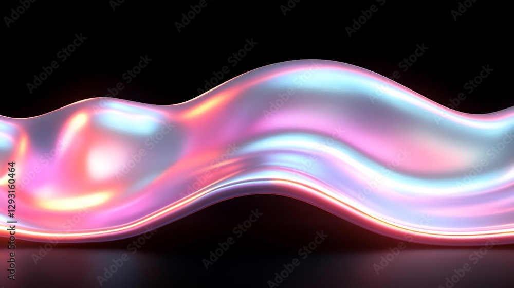 Poster abstract fluid waves with colorful reflections on black background for creative projects and designs