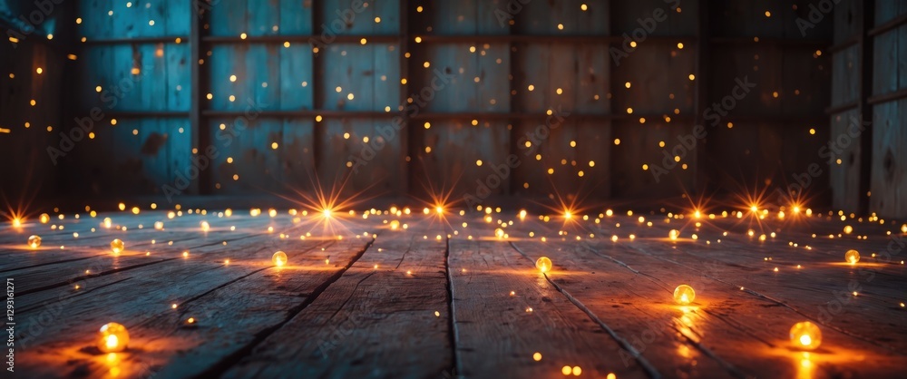 Aufkleber rustic wooden background illuminated by glowing lights creating a warm and inviting atmosphere with 
