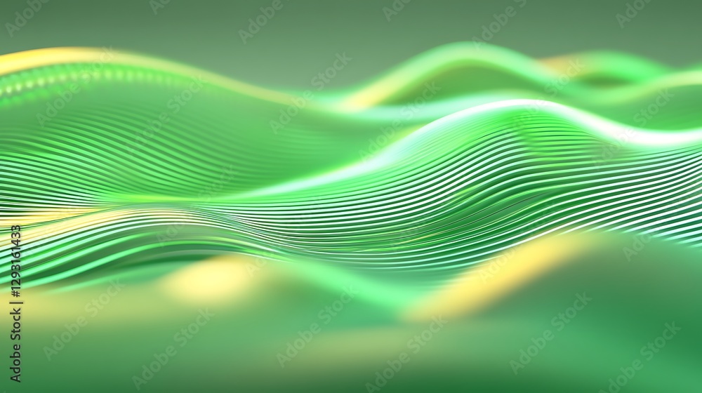 Poster abstract green wavy lines with soft gradient lighting and flowing patterns for modern background des