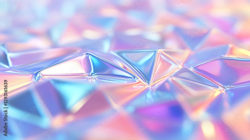 Poster abstract iridescent surface with triangular shapes and soft pastel colors creating a dreamy and mode