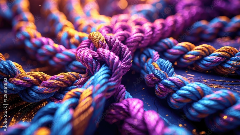 Poster colorful intertwined rope texture with a vibrant background creating a dynamic visual effect for cre