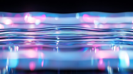 Abstract Light Reflections on Glass Surface with Colorful Waves and Bokeh Effect in a Dark Background