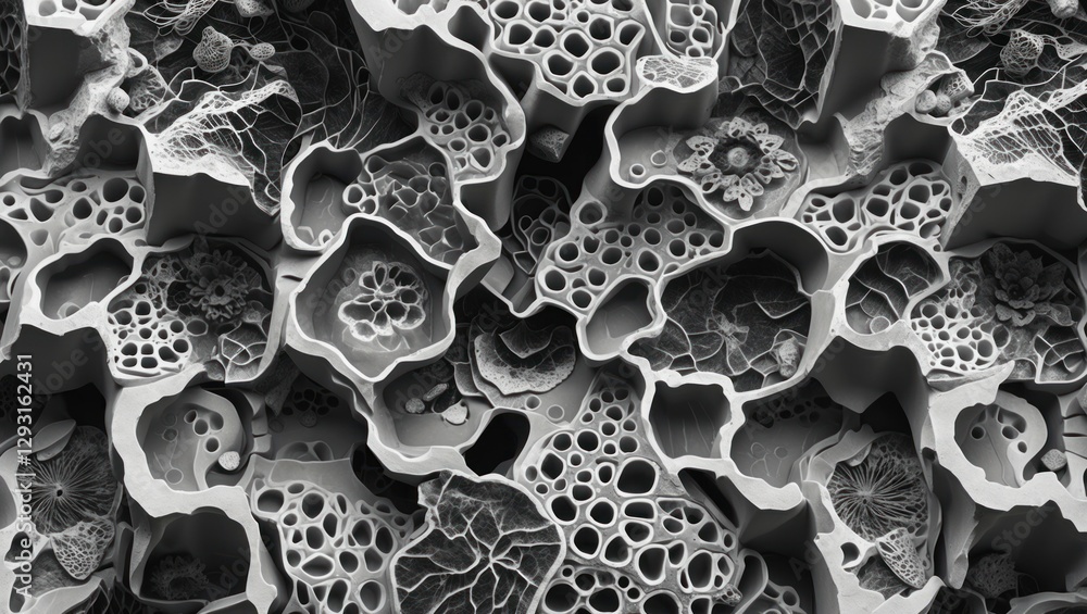 Poster intricate black and white natural patterns of textured slabs showcasing unique organic shapes and co