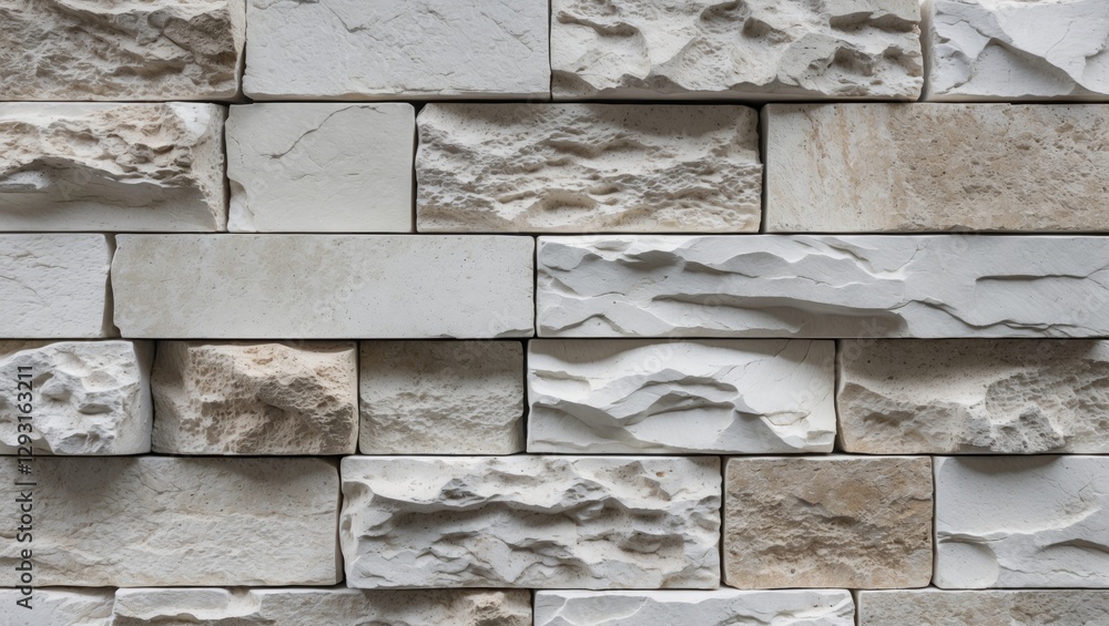 Poster textured white stone wall cladding for interior design showcasing natural stratification and rough s