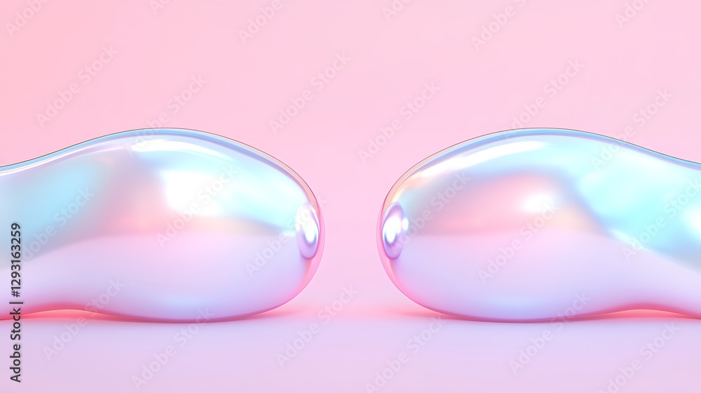 Poster abstract pastel background with glossy iridescent shapes reflecting soft light in a minimalist compo