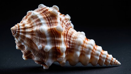 Elegant Seashell Isolated on Black Background Showcasing Intricate Patterns and Natural Textures Ideal for Nature and Beach Themes