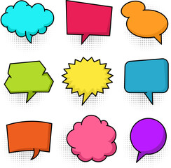 Colorful cartoon speech bubbles with set
