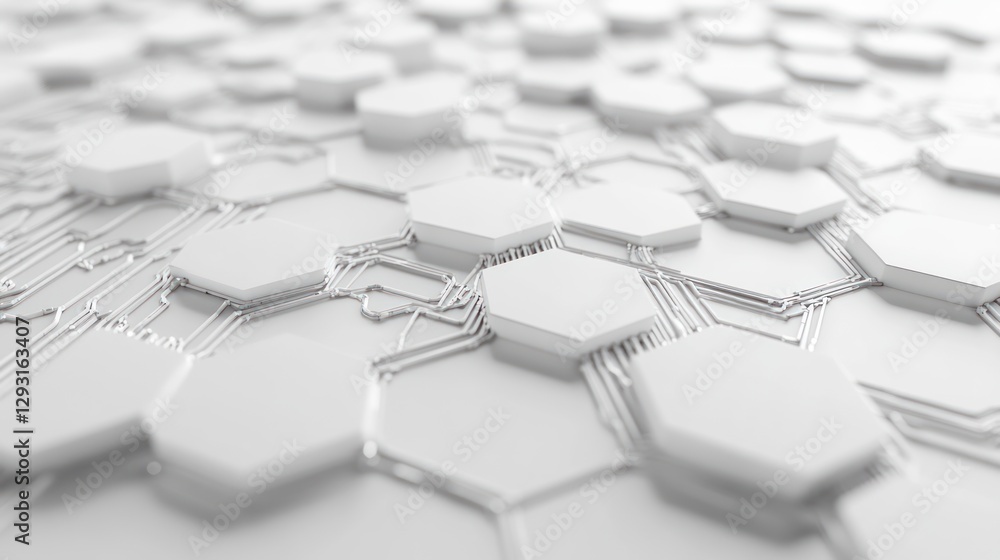 Poster white hexagonal tech circuit background, digital design