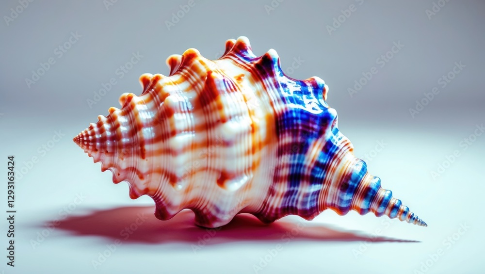 Poster colorful spiral sea shell with intricate patterns on a soft gradient background showcasing its natur