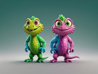 Fototapeta premium Colorful Cartoon Lizard Character – Cute and Playful 3D Illustration