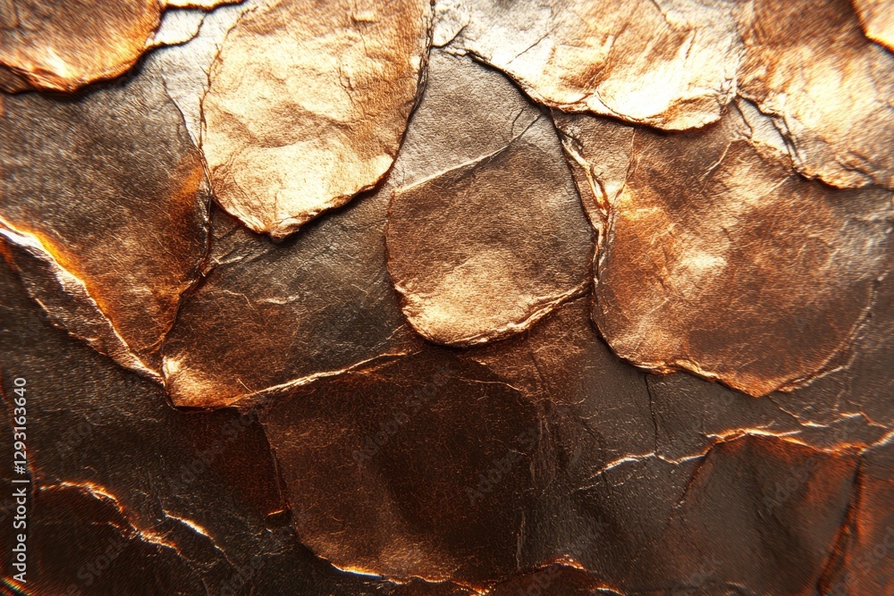 Poster textured metallic surface with bronze and black hues creating an abstract visual effect