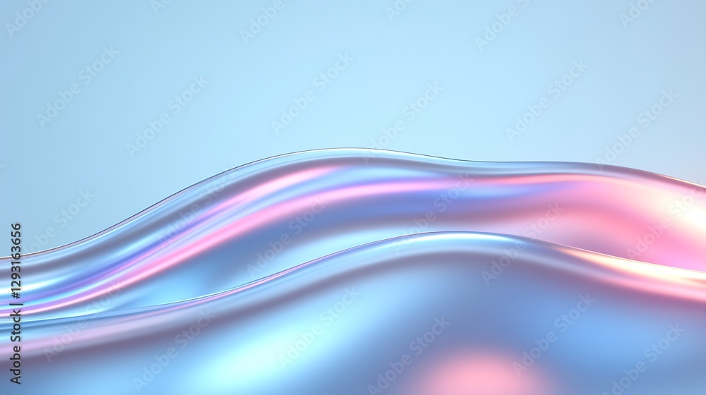 Poster abstract pastel waves with glossy texture and shimmering light reflections on a soft background