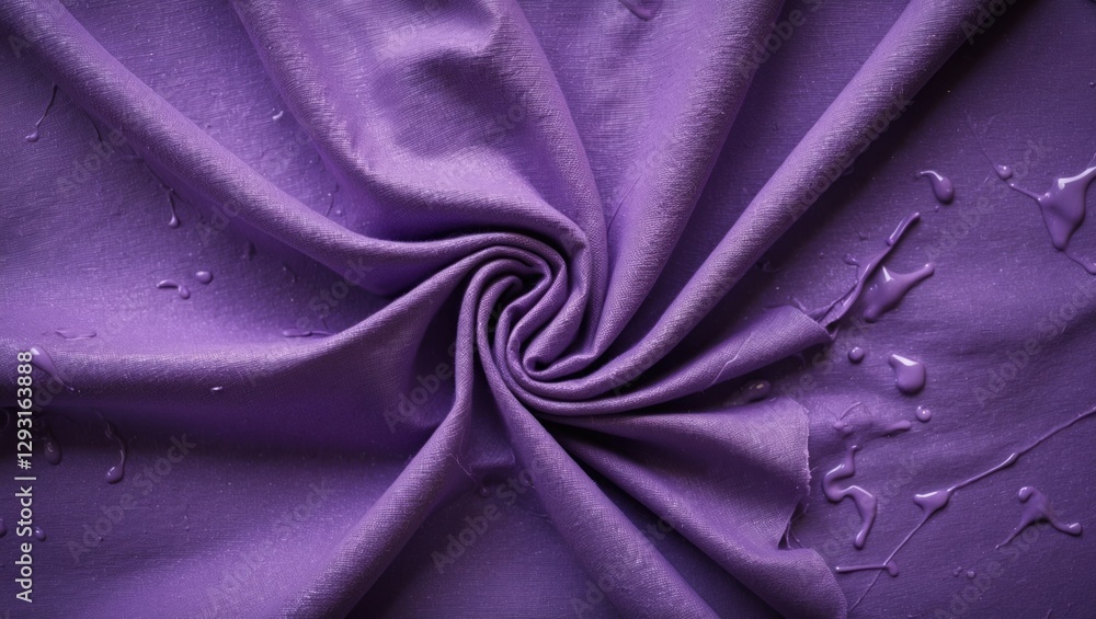 Poster purple canvas fabric with creases and water droplets creating an artistic texture background for des