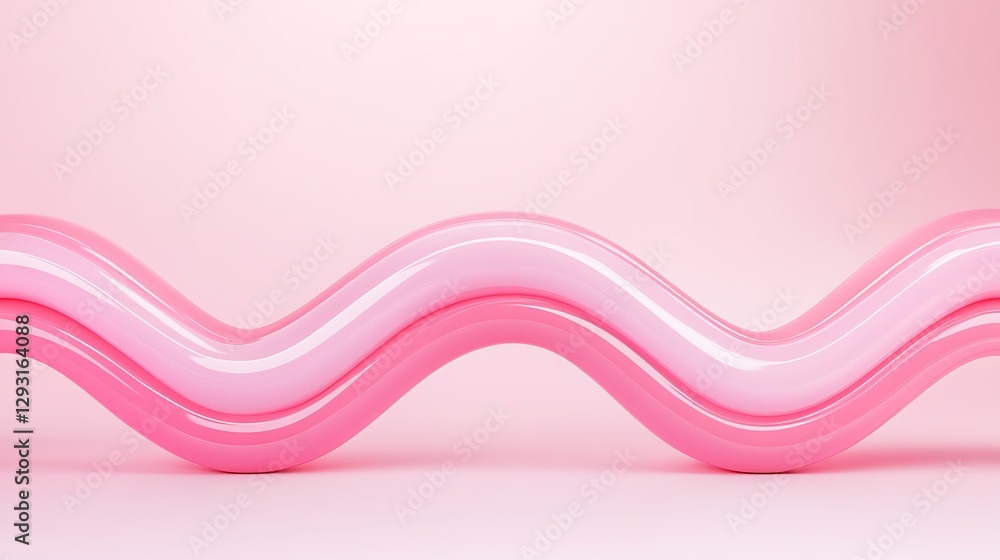 Poster abstract pink wave forms on soft background with smooth curves and fluid shapes creating a playful v