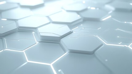 Abstract white hexagonal technology background, glowing lines, digital future